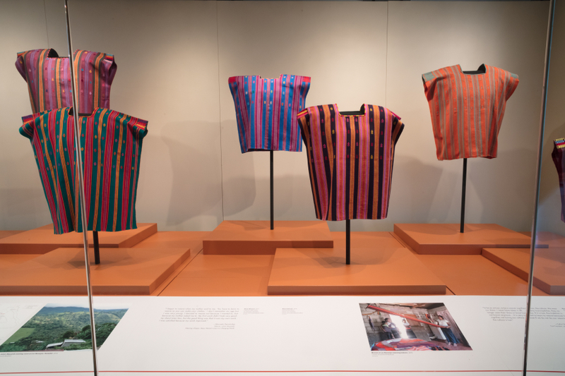 Image: Installation view of "Empowering Threads: Textiles of Jolom Mayaetik"