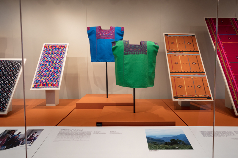 Image: Installation view of "Empowering Threads: Textiles of Jolom Mayaetik"