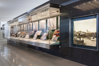 Image: Installation view of "America’s Cup, Sailing for International Sport’s Greatest Trophy 1851-1937"