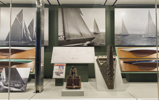 Image: Installation view of "America’s Cup, Sailing for International Sport’s Greatest Trophy 1851-1937"