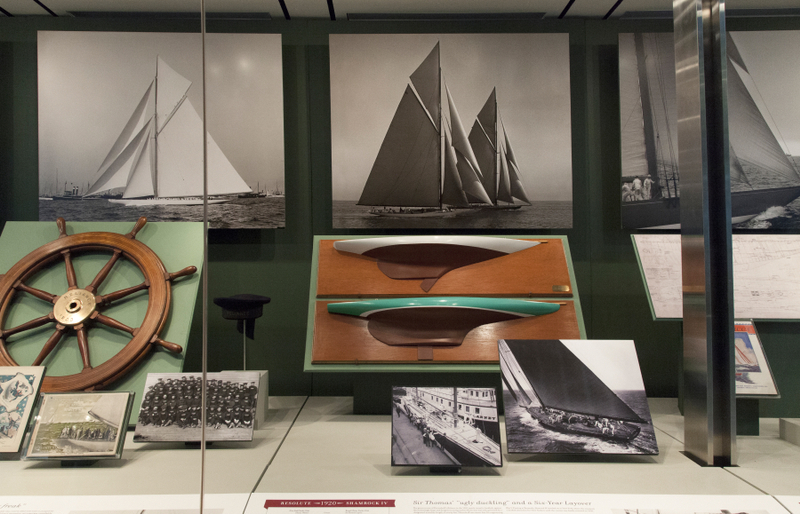 Image: Installation view of "America’s Cup, Sailing for International Sport’s Greatest Trophy 1851-1937"