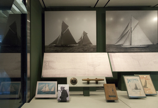 Image: Installation view of "America’s Cup, Sailing for International Sport’s Greatest Trophy 1851-1937"