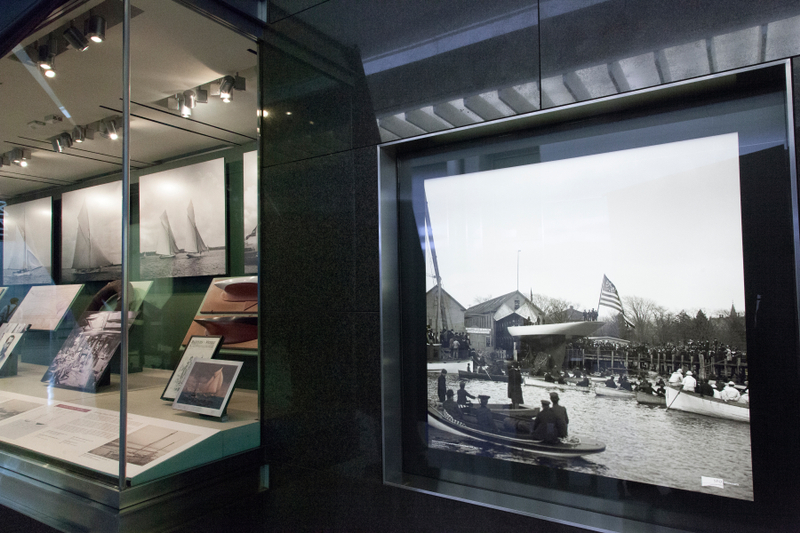 Image: Installation view of "America’s Cup, Sailing for International Sport’s Greatest Trophy 1851-1937"