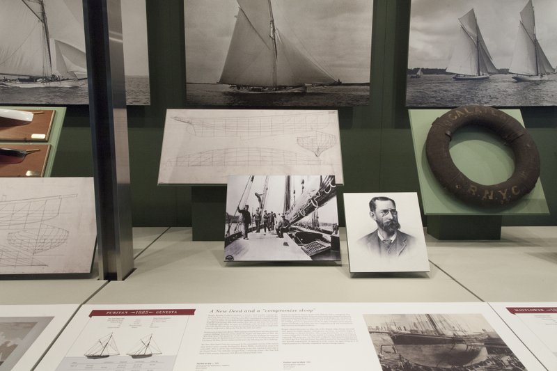 Image: Installation view of "America’s Cup, Sailing for International Sport’s Greatest Trophy 1851-1937"
