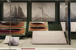 Installation view of "America’s Cup, Sailing for International Sport’s Greatest Trophy 1851-1937"