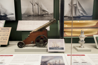 Image: Installation view of "America’s Cup, Sailing for International Sport’s Greatest Trophy 1851-1937"