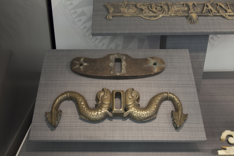 Image: Installation view of "From Ship to Shore: Nautical Arts from the San Francisco Maritime National Historic Park"