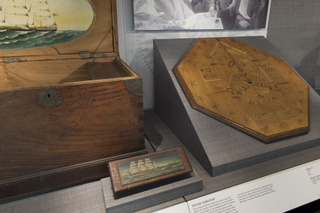 Image: Installation view of "From Ship to Shore: Nautical Arts from the San Francisco Maritime National Historic Park"