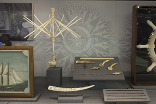Image: Installation view of "From Ship to Shore: Nautical Arts from the San Francisco Maritime National Historic Park"