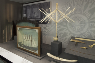Image: Installation view of "From Ship to Shore: Nautical Arts from the San Francisco Maritime National Historic Park"