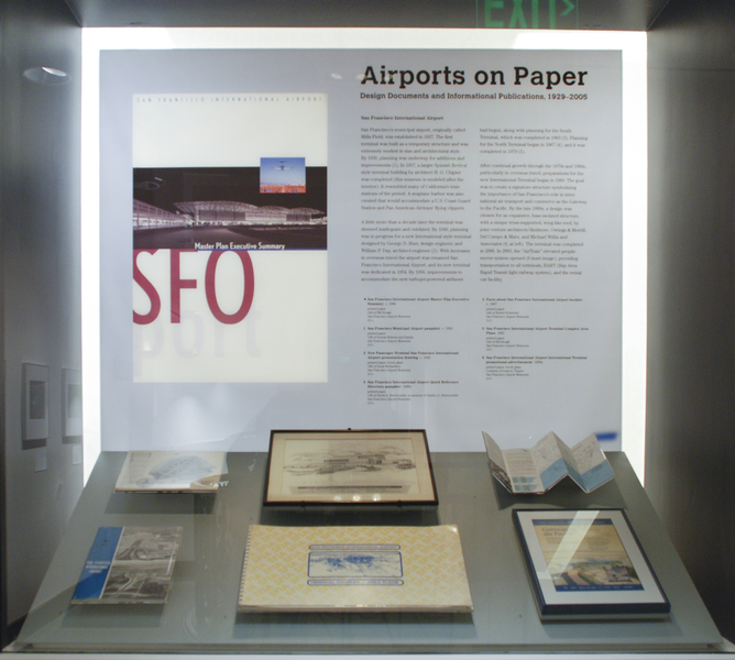 Image: Installation view of "Airports on Paper:  Design  Documents and Informational Publications, 1927-2005"