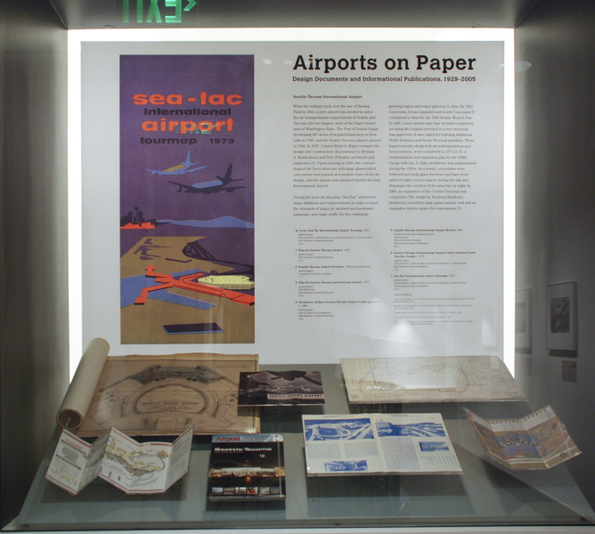 Image: Installation view of "Airports on Paper:  Design  Documents and Informational Publications, 1927-2005"