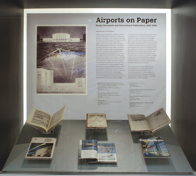 Image: Installation view of "Airports on Paper:  Design  Documents and Informational Publications, 1927-2005"