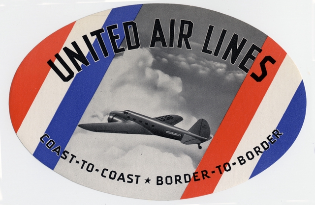 Luggage label: United Air Lines; Boeing 247D