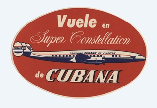 Image: luggage label: Cubana de Aviacion, Lockheed L-1049 Super Constellation