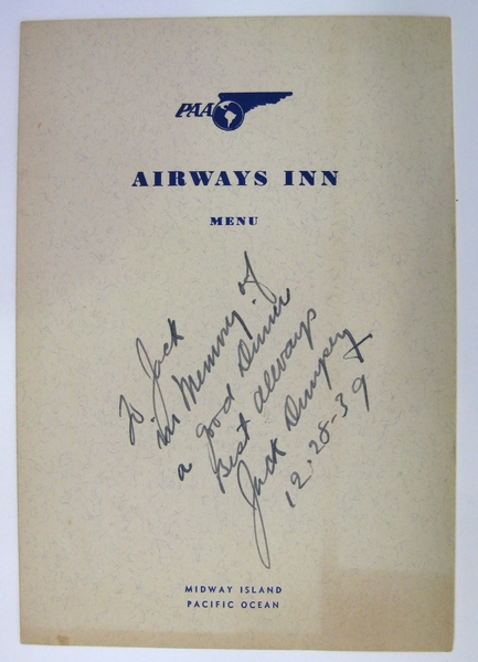 Image: menu cover: Pan American Airways Inn, Midway