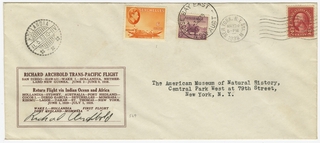 Image: airmail flight cover: Richard Archbold Trans-Pacific Flight / New Guinea Expedition and Return, May 24, 1938 - July 1, 1939