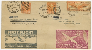 Image: airmail flight cover: Pan American Airways, first Pacific survey flight, San Francisco - Honolulu and return