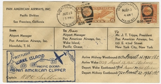 Image: airmail flight cover: Pan American Airways, Third Pacific survey flight, San Francisco - Honolulu - Midway Island - Wake Island