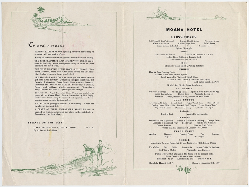 Image: menu: Pan American Airways, Moana Hotel, Hawaii [digital scan]