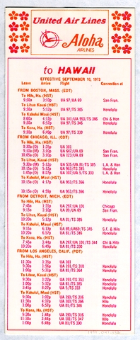 Timetable: United Air Lines and Aloha Airlines