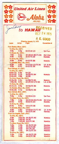 Timetable: United Air Lines and Aloha Airlines