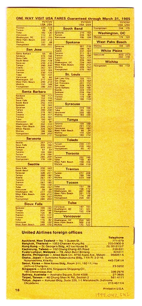 Image: fare schedule: United Airlines