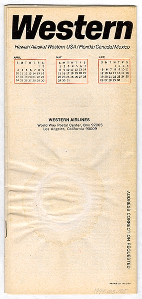 Image: timetable: Western Airlines, quick reference