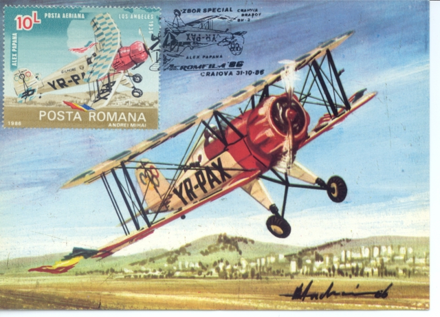 Airmail flight cover: Commemorative flight cover for Romanian pilot Alexandru Papana (digital image)