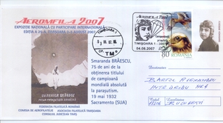 airmail flight cover: Commemorative flight cover for Romanian pilot Smaranda Braescu (digital image)