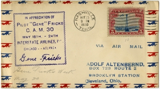 Image: airmail flight cover: Interstate Airlines, Inc., CAM-30, Chicago - Atlanta route, “Gene” Fricks