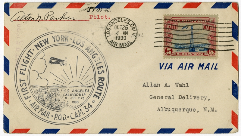 Image: airmail flight cover: CAM-34, New York - Los Angeles route