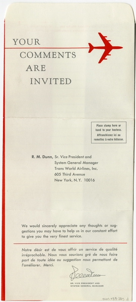 Image: flight information packet: TWA (Trans World Airlines)