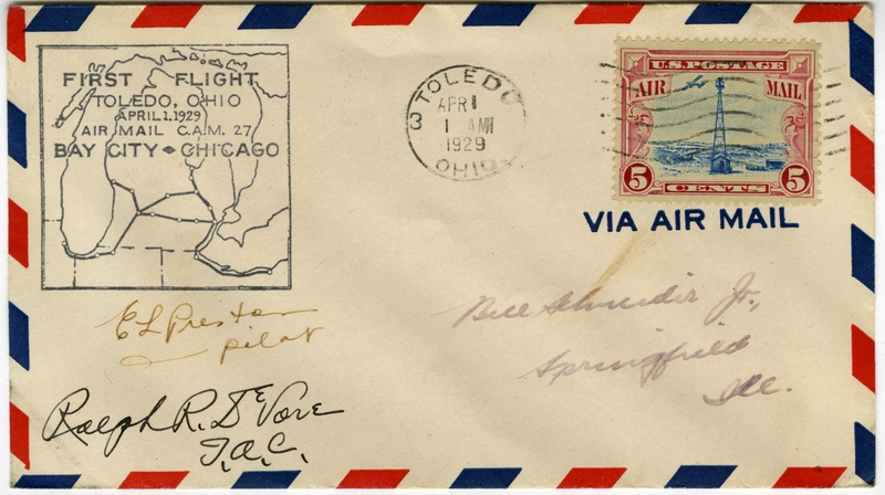 Image: airmail flight cover: CAM-27, Toledo - Chicago route