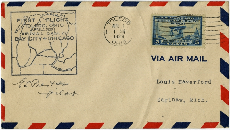 Image: airmail flight cover: CAM-27, Toledo - Chicago route