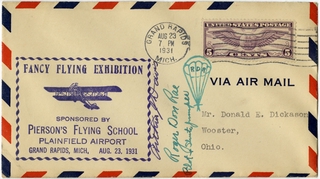 Image: airmail flight cover: Pierson’s Flying School, Plainfield Airport, Grand Rapids, Michigan