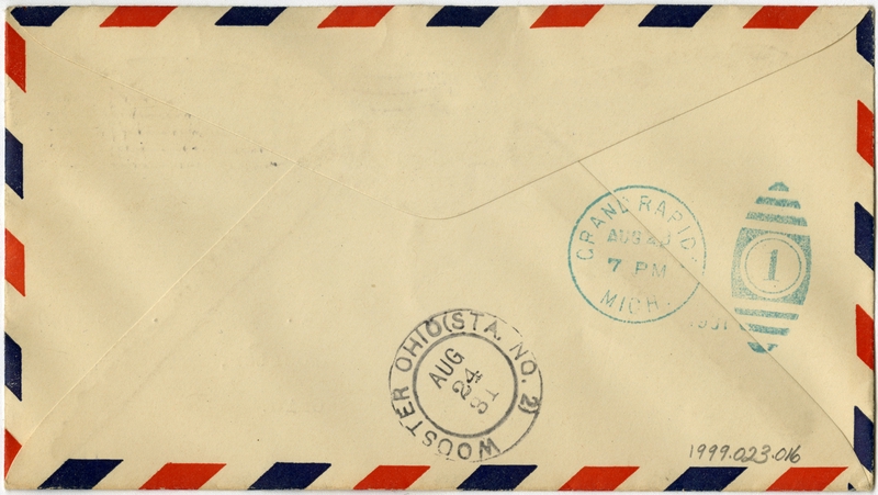 Image: airmail flight cover: Pierson’s Flying School, Plainfield Airport, Grand Rapids, Michigan