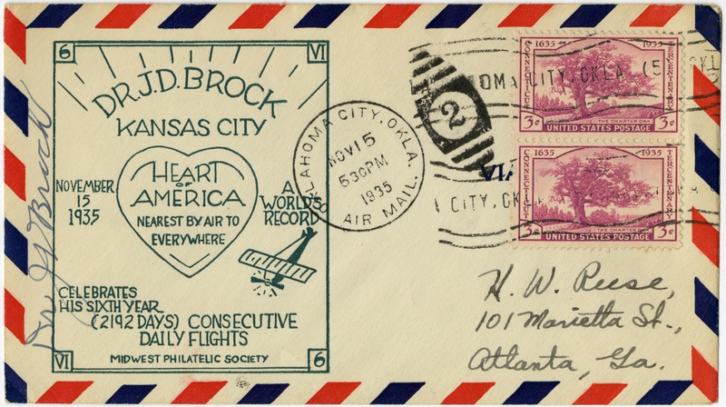 Image: airmail flight cover: Dr. J.D. Brock, Midwest Philatelic Society