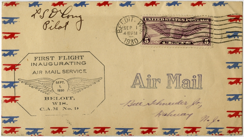 Image: airmail flight cover: CAM-9, Beloit, Wisconsin
