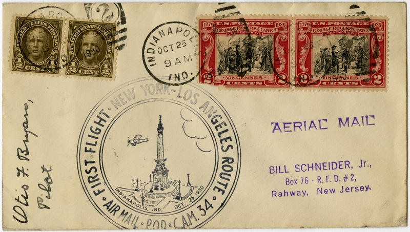 Image: airmail flight cover: CAM-34, first airmail flight, New York - Los Angeles route