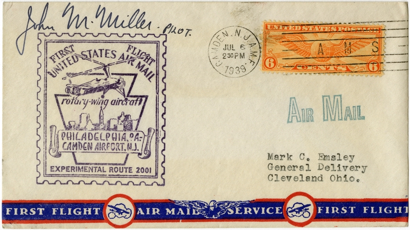 Image: airmail flight cover: Experimental Route 2001, Philadelphia - Camden, New Jersey route