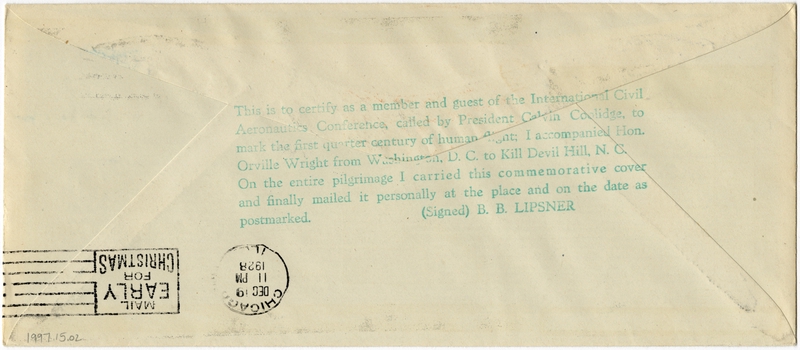 Image: airmail flight cover: Wright Brothers first flight, 25th Anniversary