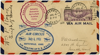 Image: airmail flight cover: Auto, Motorcycle and Air Circus, Coffeyville, Kansas