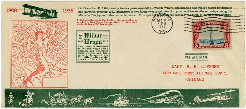 Image: airmail flight cover: Wright Brothers first flight, 20th Anniversary