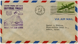 Image: airmail flight cover: First airmail flight, Western Air Lines, AM-13, Imperial Valley