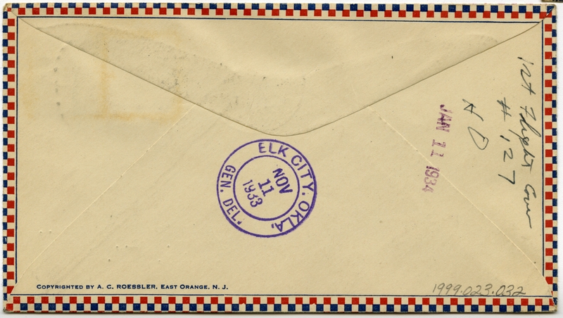 Image: airmail flight cover: first airmail flight, AM-34, Elk City, Oklahoma