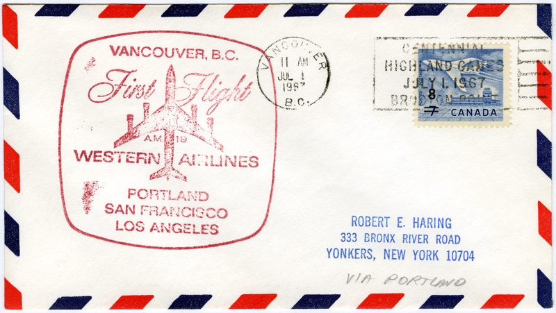 Image: airmail flight cover: Western Airlines, AM-19, Vancouver