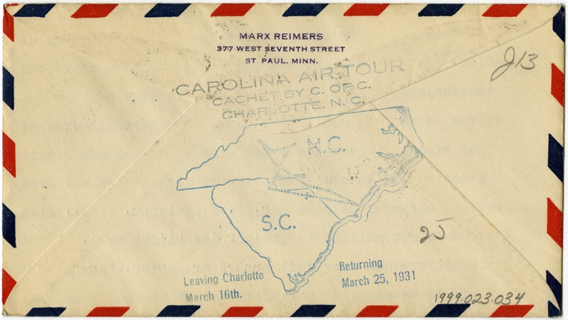 Image: airmail flight cover: Carolina Air Tour