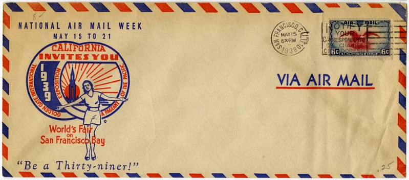Image: airmail flight cover: Golden Gate International Exposition, National Air Mail Week, May 15-21, 1939