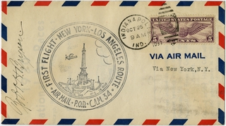 Image: airmail flight cover: first airmail flight, CAM-34, New York - Los Angeles route
